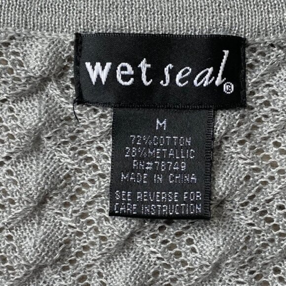 WET SEAL Silver Gray Metallic Diamond Pointelle Sweater - Size Medium - Picture 4 of 5